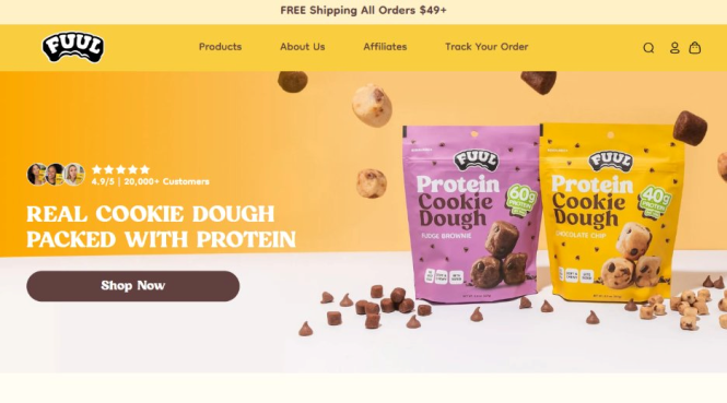 After redesign: FUUL desktop homepage hero with the updated yellow and brown presentation