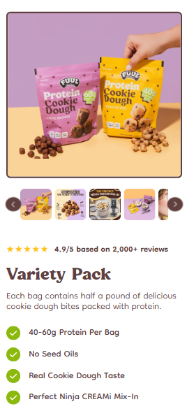 FUUL mobile product gallery and flavor information after redesign