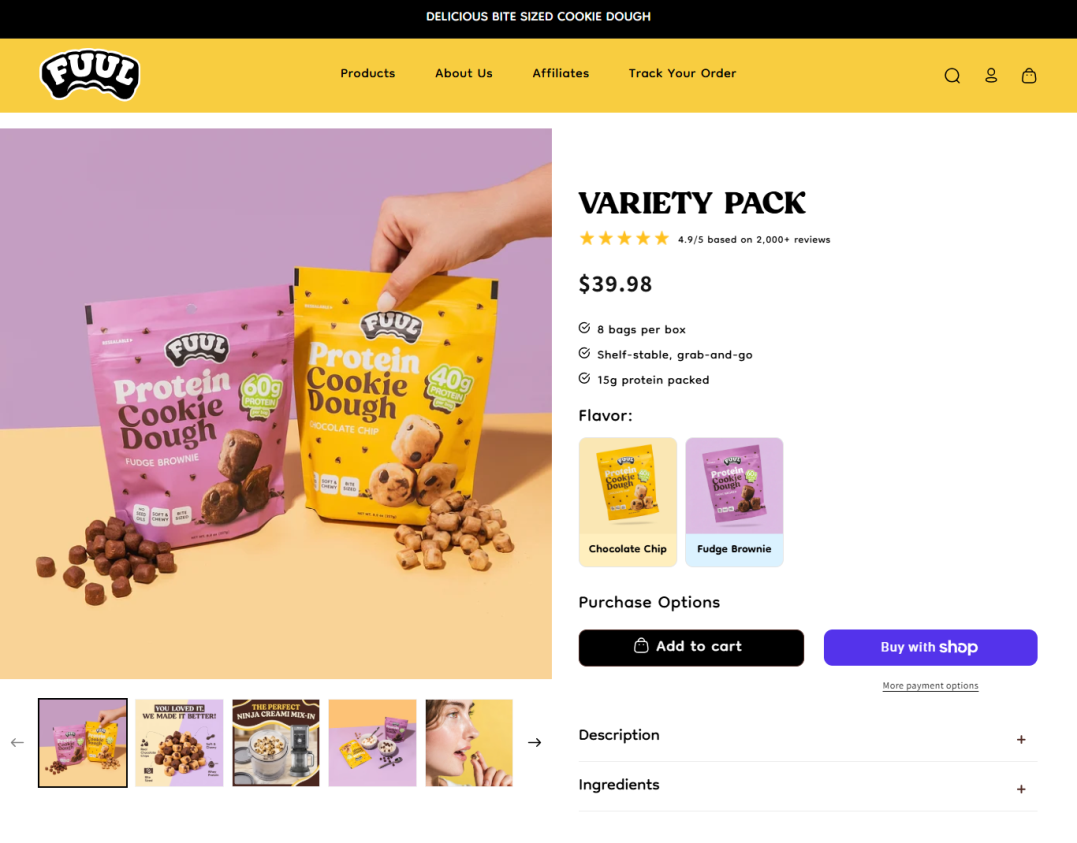 Before redesign: FUUL product page with flavor picker and basic purchase controls