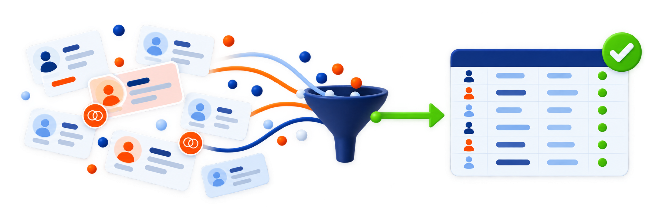 Illustration of CRM records becoming organized through data cleanup