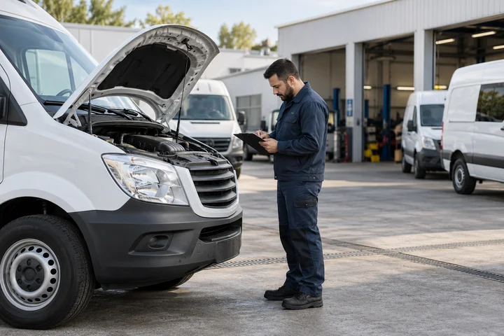 Commercial vans at a vehicle service yard