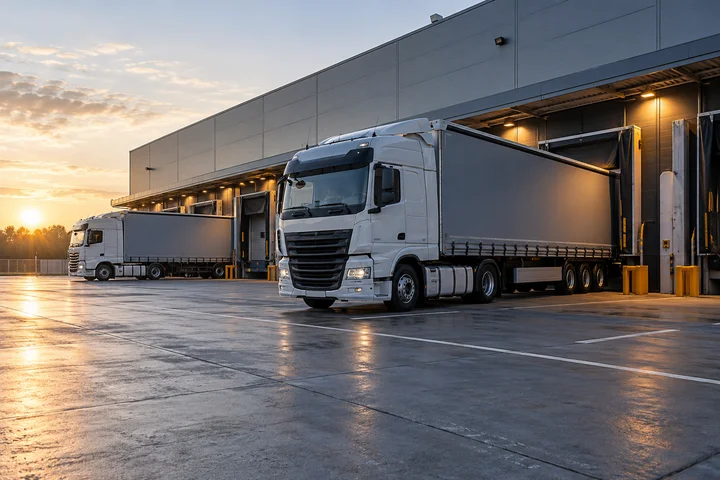 Freight trucks at distribution loading bays
