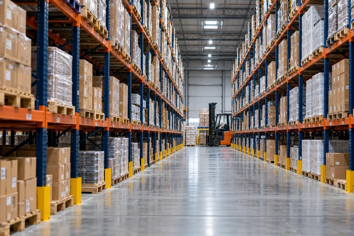 Pallet racking inside a distribution warehouse