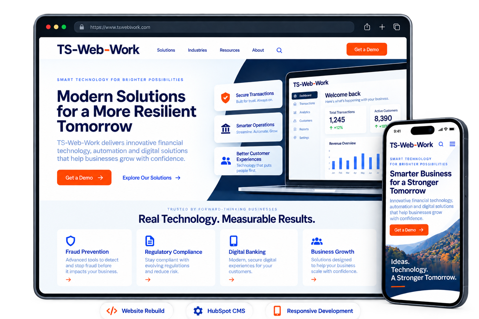 Website rebuild and responsive development concept shown on desktop and mobile