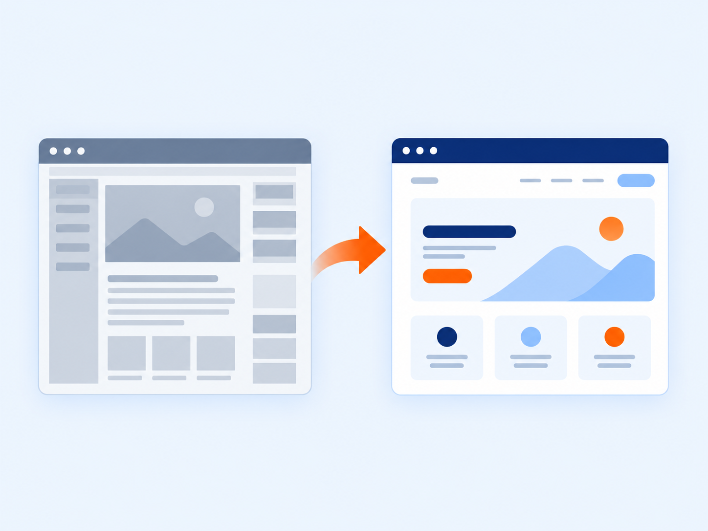Website redesign before and after concept