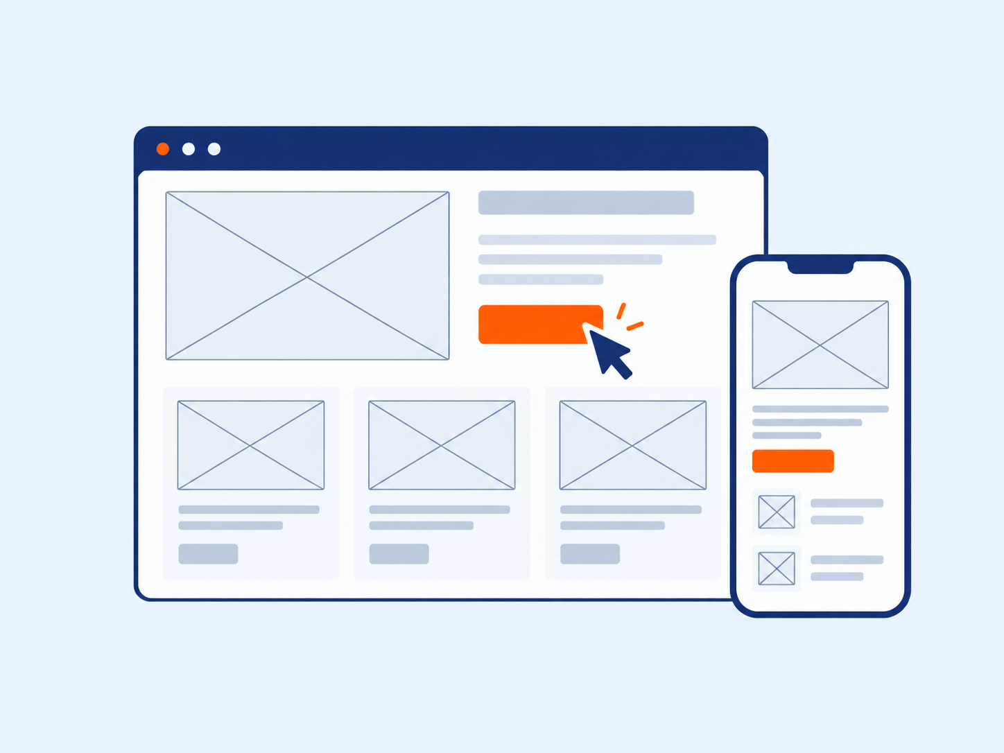 Website wireframing and prototyping illustration